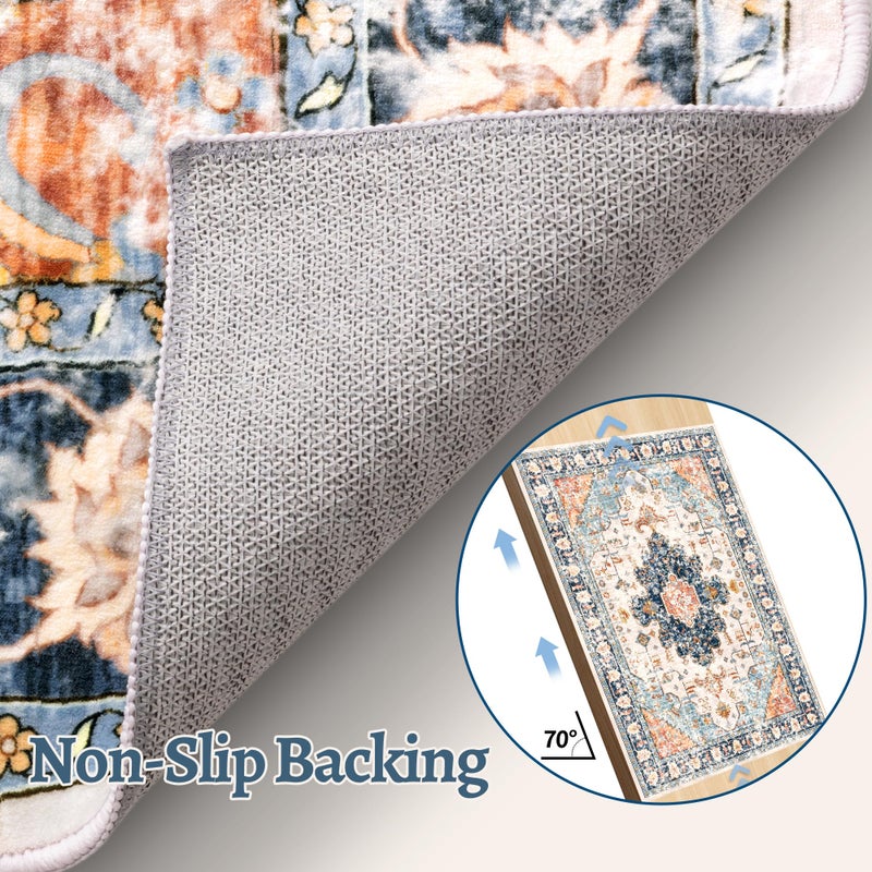 Tangsoo 2.6x8 Washable Runner Rug for Hallways  Non Slip Vintage Runner Rug  Soft Low Pile Long Rug Runner  Print Distressed Navy Carpet Runners for Kitchen Bedroom Entryway Bathroom Living Room - Image 5