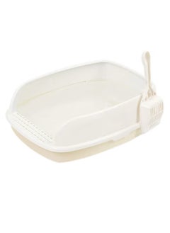 Generic Large open cat litter box prevents spread of spray white/beige 52 x 40 x 20cm 