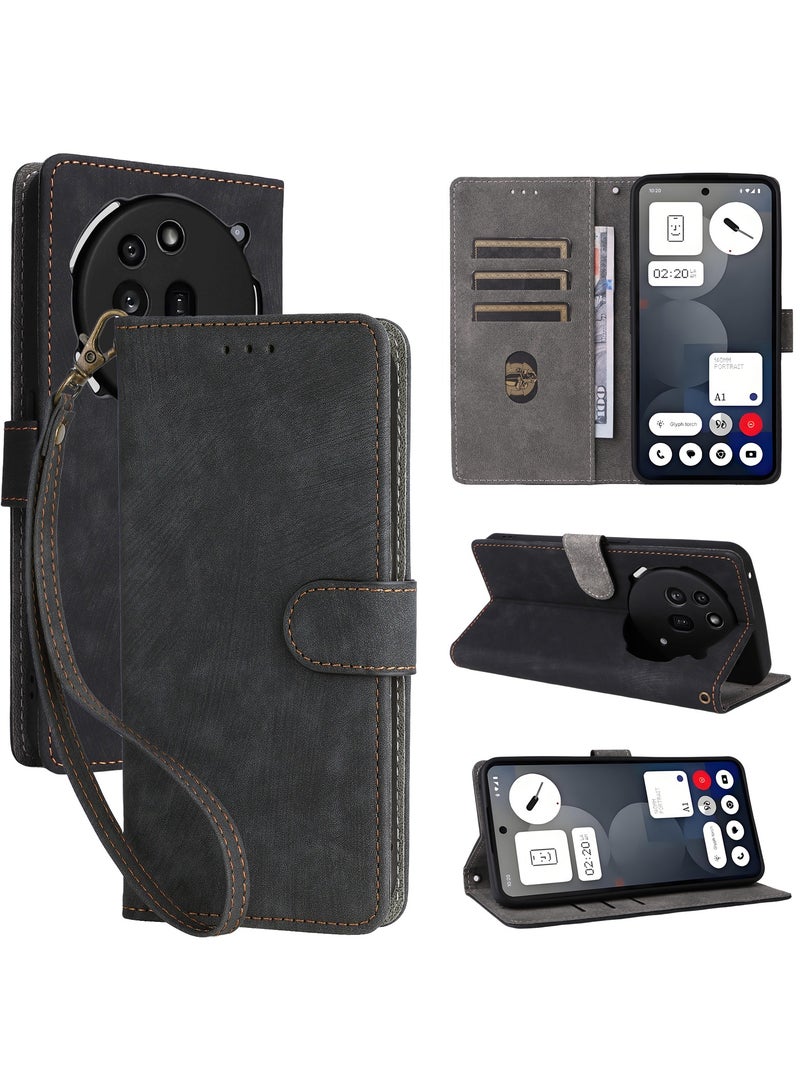 غطاء فليب لهاتف Nothing Phone 3a Pro مع حزام يد من جلد PU، حماية كاملة ضد الصدمات، محفظة فوليوم بتقنية RFID ضد السرقة - Image 1