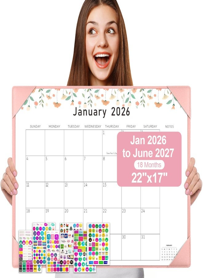 Gannyfer Desk Calendar 2026 with Desktop Mat, Simplified Large 22" x 17" Desktop Pad Calendar, 18 Month Desk Calendar, Use Jan 2026 to June 2027, Office Supplies Perfect for Home School and Office - Pink(6 Stickers Included) - Image 1