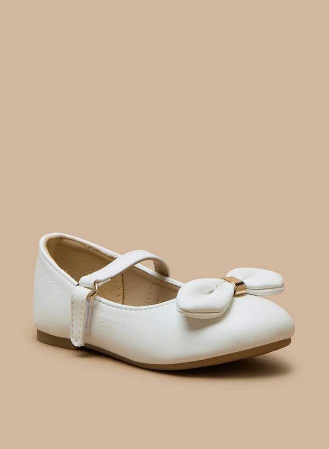 Flora Bella By Shoexpress Girls Bow Accent Round Toe Ballerina Shoes with Hook and Loop Closure