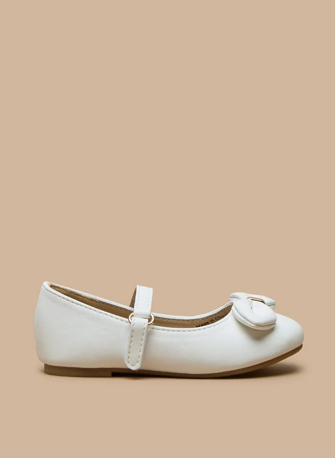 Flora Bella By Shoexpress Girls Bow Accent Round Toe Ballerina Shoes with Hook and Loop Closure