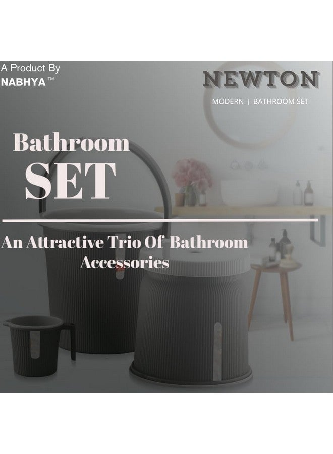Nabhya Newton Combo of 3 pcs Bathroom Accessories Set Plastic Bathroom Set with 20Ltr Plastic Bucket, Small Mug and Big Stool for Home, Kitchen & Bathroom (Dark_Grey1) - Image 2