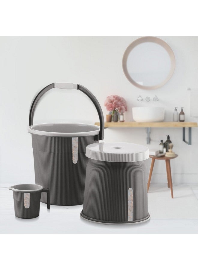 Nabhya Newton Combo of 3 pcs Bathroom Accessories Set Plastic Bathroom Set with 20Ltr Plastic Bucket, Small Mug and Big Stool for Home, Kitchen & Bathroom (Dark_Grey1) - Image 1