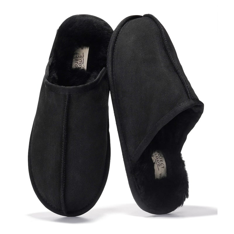 Project Cloud Mens Slippers 100% Genuine Leather with Ultra Soft Memory Foam Insole Scuff House Slippers for Men - Lightweight and Non-Slip Cozy Men Footwear(Colin, BLK, 9) - Image 5