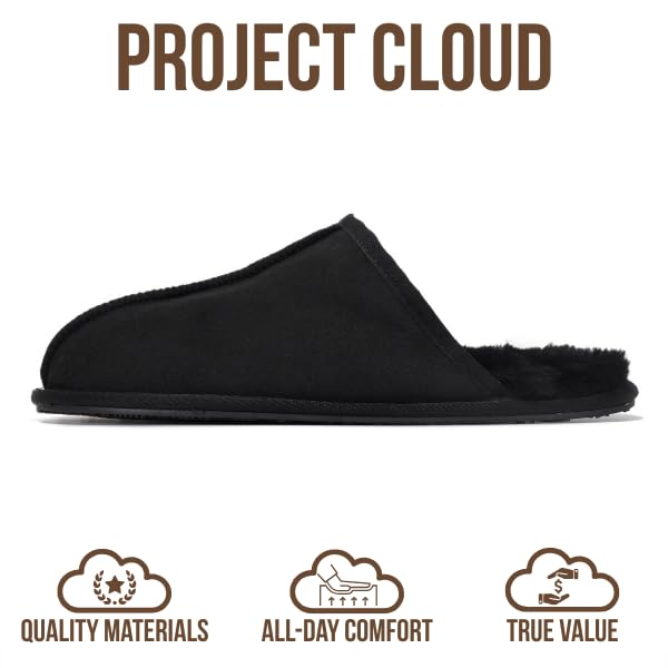 Project Cloud Mens Slippers 100% Genuine Leather with Ultra Soft Memory Foam Insole Scuff House Slippers for Men - Lightweight and Non-Slip Cozy Men Footwear(Colin, BLK, 9) - Image 3