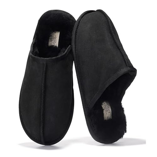 Project Cloud Mens Slippers 100% Genuine Leather with Ultra Soft Memory Foam Insole Scuff House Slippers for Men - Lightweight and Non-Slip Cozy Men Footwear(Colin, BLK, 9) - Image 1
