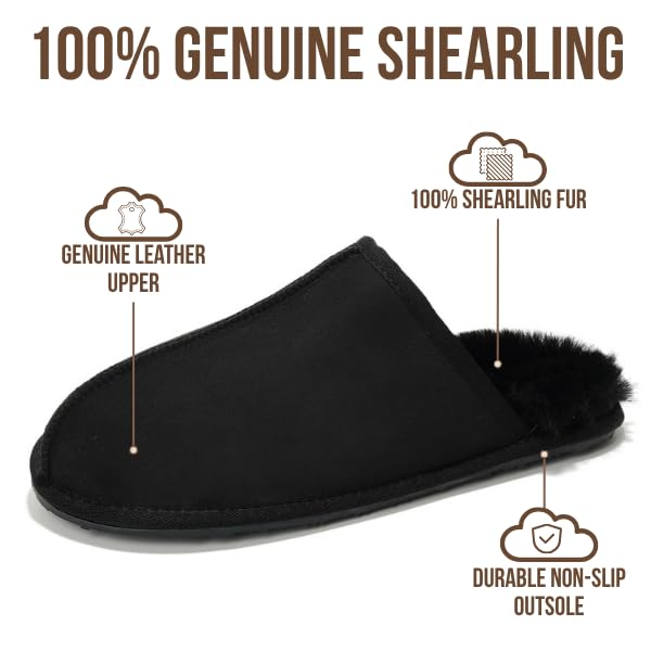 Project Cloud Mens Slippers 100% Genuine Leather with Ultra Soft Memory Foam Insole Scuff House Slippers for Men - Lightweight and Non-Slip Cozy Men Footwear(Colin, BLK, 9) - Image 2