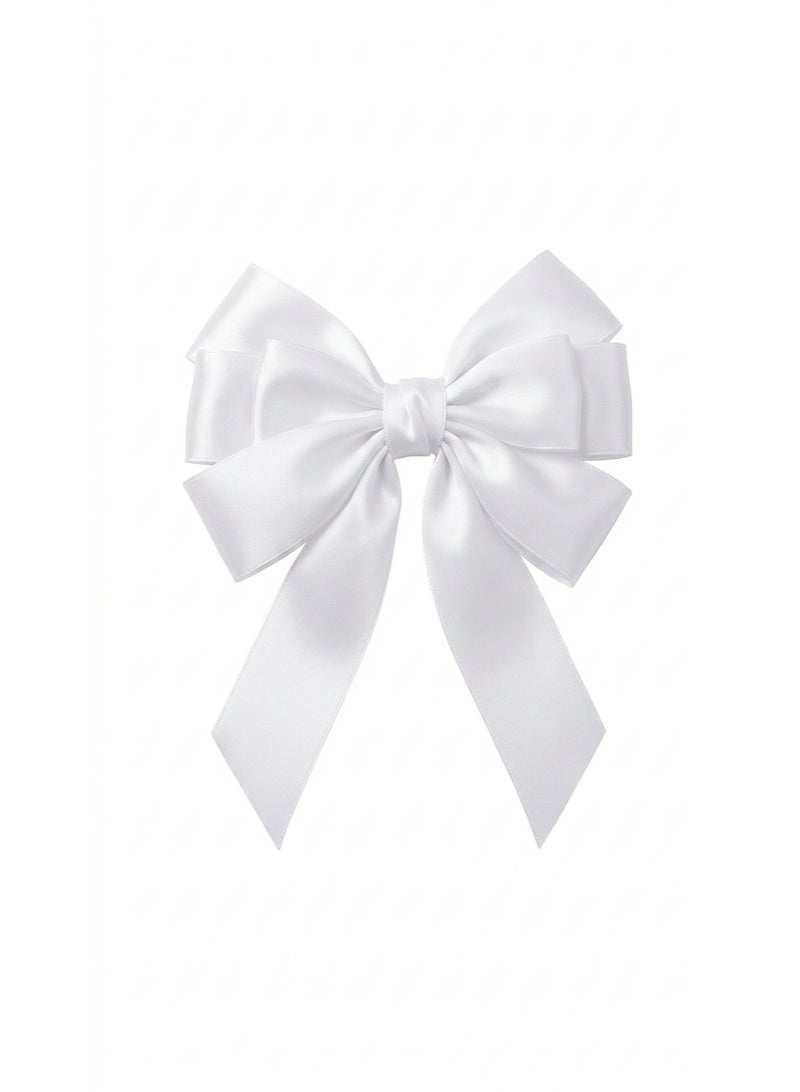 Royal White Satin Hair Bow – Elegant Accessory for Parties & Special Occasions. - Image 1