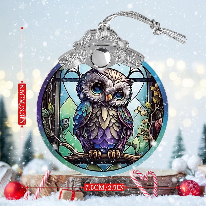 Jocidea البومة ملون الزجاج الشمس Suncatcher Jocidea Owl Owl Owl Owl Own Armants Ollays Ollays Ollays Christmas Tree Tree Decors Decors لعشاق البومة - Image 4