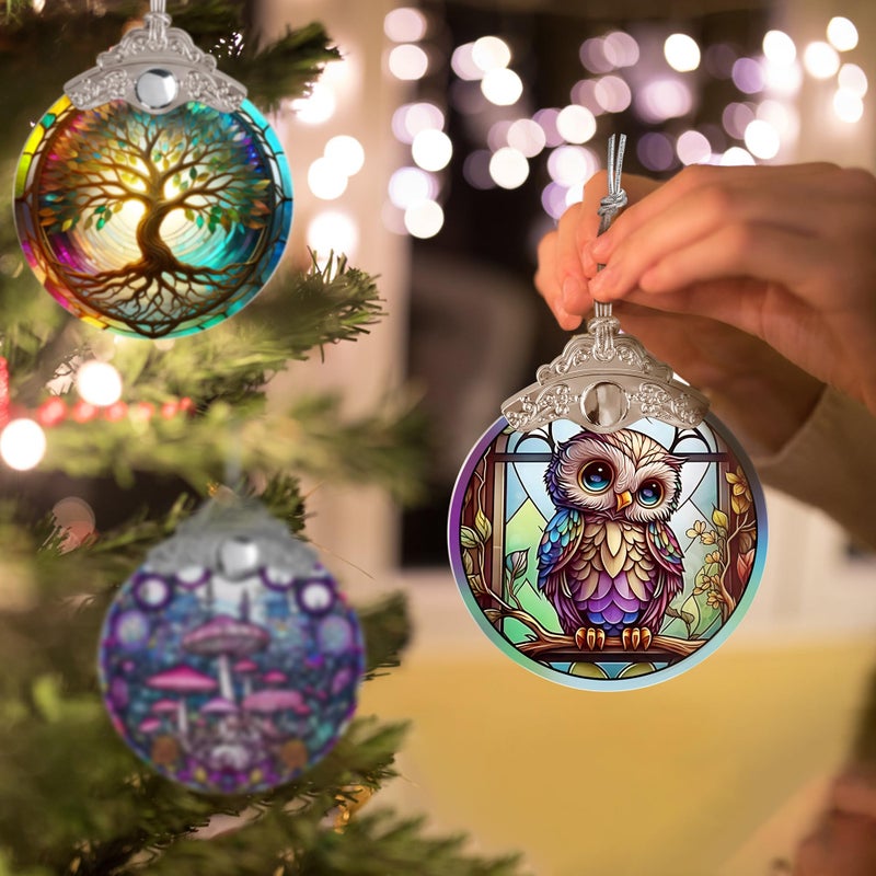 Jocidea البومة ملون الزجاج الشمس Suncatcher Jocidea Owl Owl Owl Owl Own Armants Ollays Ollays Ollays Christmas Tree Tree Decors Decors لعشاق البومة - Image 5