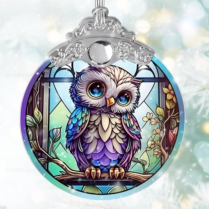 Jocidea البومة ملون الزجاج الشمس Suncatcher Jocidea Owl Owl Owl Owl Own Armants Ollays Ollays Ollays Christmas Tree Tree Decors Decors لعشاق البومة - Image 2