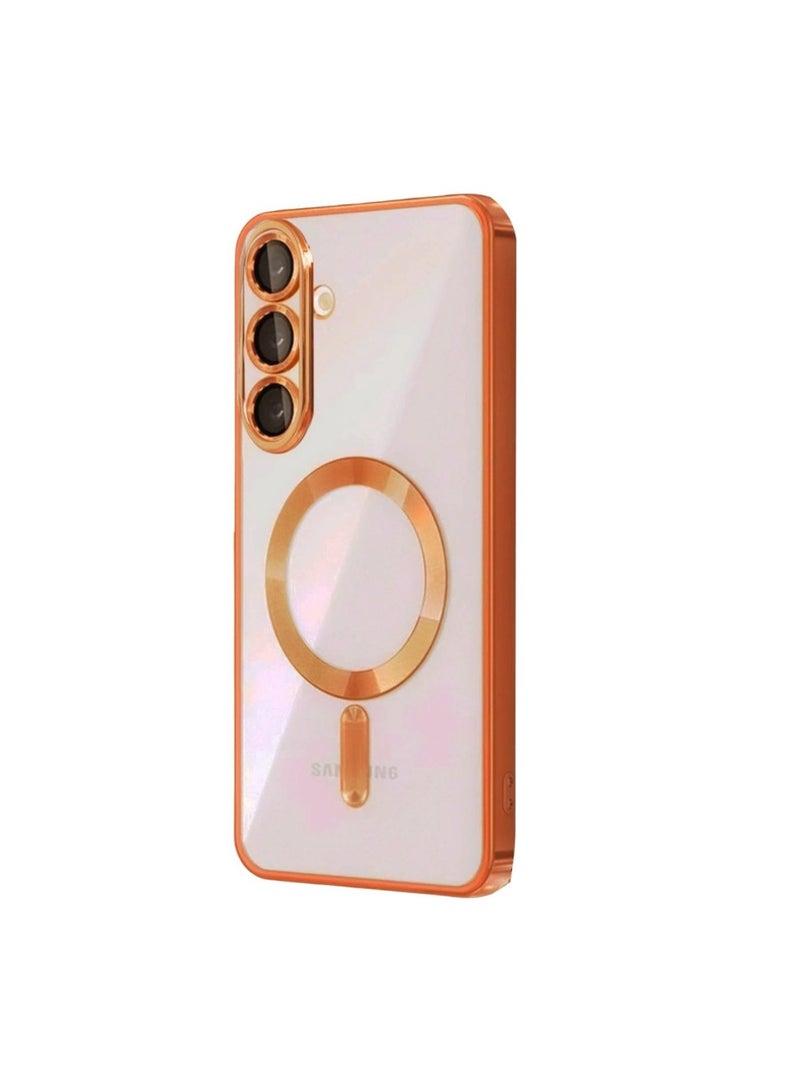 Magnetic Safe Phone Case for S25 Ultra with Raised Edge Protection, Orange - Image 1