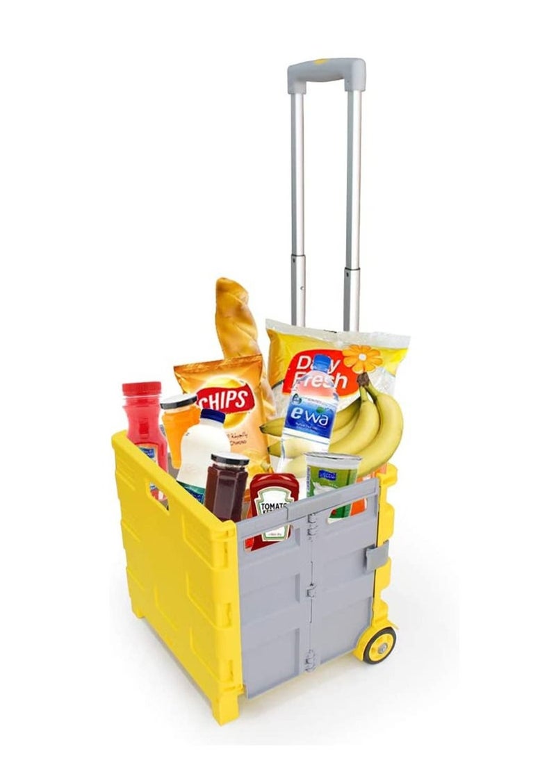 Multifunctional Folding Boot Cart Folding Trolley Shopping Cart Trolley Portable Yellow  - Image 2