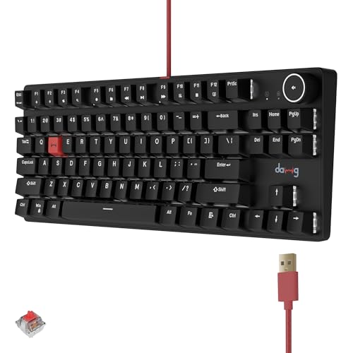 daWg Highkey 373, Anti-Ghosting Wired Mechanical 80% Keyboard, White Backlit LED, Fiery Red Switches, 85 Double-Shot PBT Keycaps, 1000Hz Polling Rate, Volume Knob, 1.8m Braided Cable - Image 1