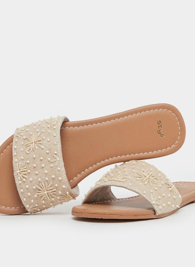 Styli Embellished Slip-On Flat Sandals - Image 4