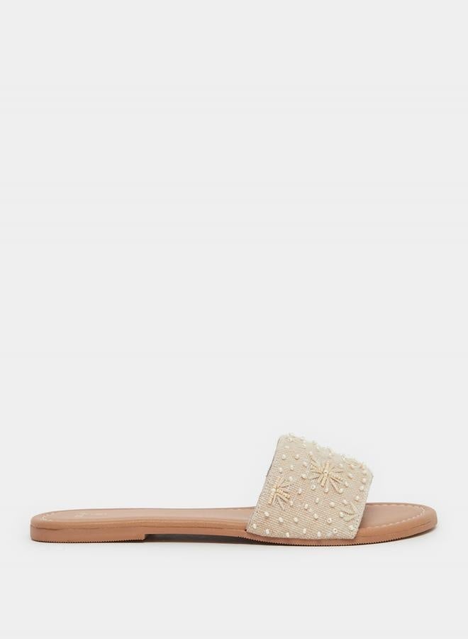 Styli Embellished Slip-On Flat Sandals - Image 2