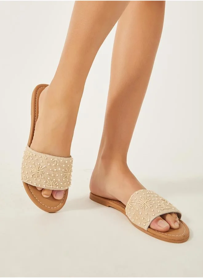 Styli Embellished Slip-On Flat Sandals