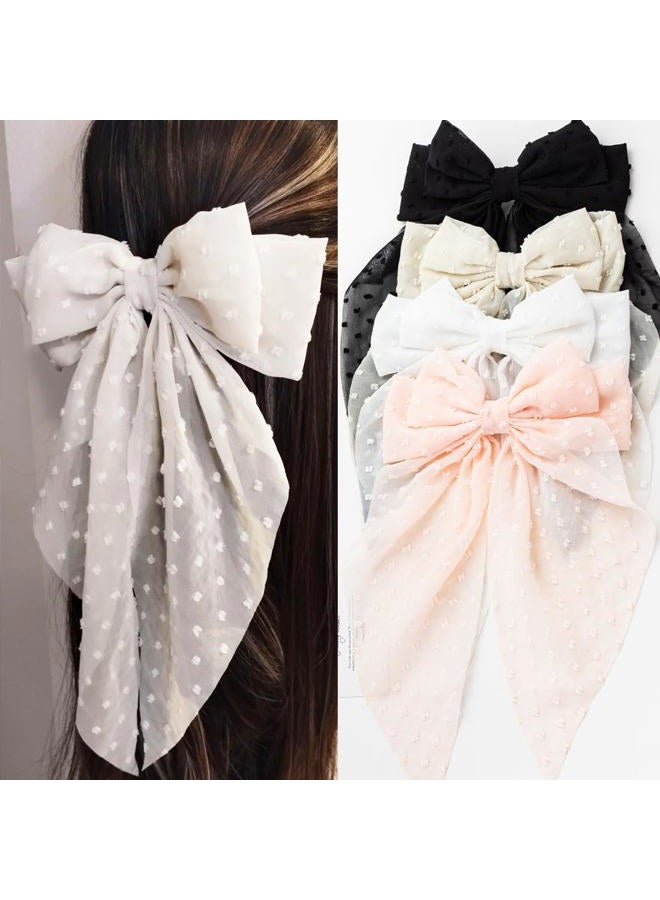 Seneeel Large Hair Bows 4 PCS Ribbon Bow for Women,Hair Bows for Women,Hair Ribbons,Oversized Long-tail Cute Aesthetic Hair Accessories,Large Hair Barrettes for Women（Beige, light pink, white, black） - Image 1