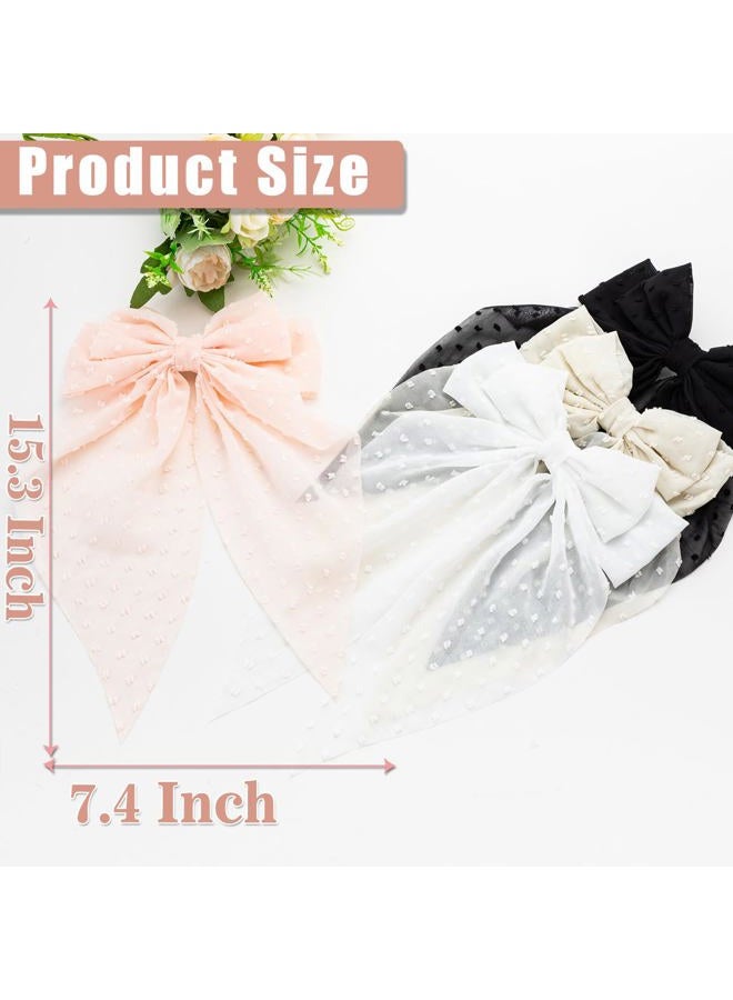 Seneeel Large Hair Bows 4 PCS Ribbon Bow for Women,Hair Bows for Women,Hair Ribbons,Oversized Long-tail Cute Aesthetic Hair Accessories,Large Hair Barrettes for Women（Beige, light pink, white, black） - Image 2