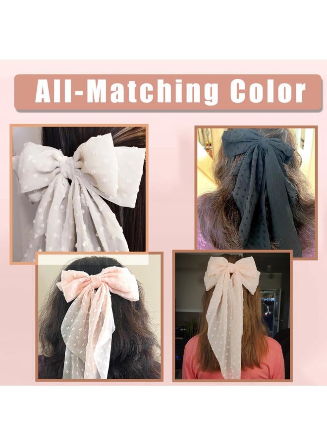Seneeel Large Hair Bows 4 PCS Ribbon Bow for Women,Hair Bows for Women,Hair Ribbons,Oversized Long-tail Cute Aesthetic Hair Accessories,Large Hair Barrettes for Women（Beige, light pink, white, black） - Image 5