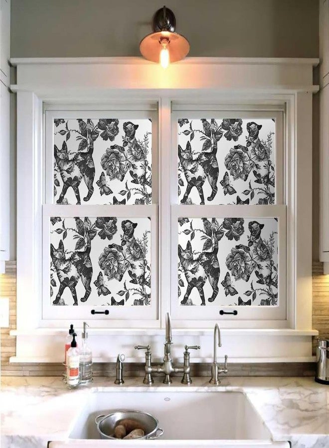 MuralPeel ورق جدران MuralPeel أسود وأبيض بتصميم عتيق، مزين بنقوش زهور وقطط وحيوانات وفراشات، سهل اللصق والإزالة، ورق لاصق ذاتي اللصق، مناسب لغرف النوم والخزائن، مناسب للمستأجرين - Image 4