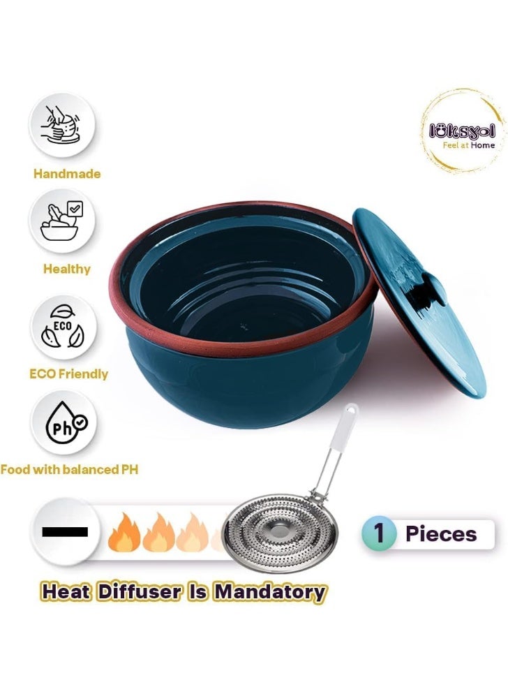 لوكسيول قدر طهي طيني من لوكس يول – صناعة يدوية تركية من طين طبيعي 100٪ – صديق للبيئة وآمن للفرن والميكروويف وغسالة الصحون – متوفر بألوان طبيعي، أزرق، بني، أسود، أخضر، تركواز – بأربعة مقاسات: طول 9 سم بقطر 20، طول 12 بقطر 24، طول 14 بقطر 27، طول 16 بقطر 31 سم – مثالي للطهي الصحي والمتوازن: حساء، يخنة، طاجن، أطباق جانبية ومقبلات – يحافظ على نكهة وحرارة الطعام – مقاوم للتشقق والصدمات – خالٍ من المواد الكيميائية و BPA – مادة طينية صحية، تدعم نمط الحياة المستدام – تصميم أنيق يناسب المطابخ العصرية أو التقليدية – هدية فاخرة لحفلات الزفاف أو دبيج المنزل أو لمحبي الطهي – ماركة لوكس يول مصنوعة بحرفية عالية وطابع تراثي تركي – قدر يتمتع بمتانة تدوم وجمال ألوان طبيعية - Image 4