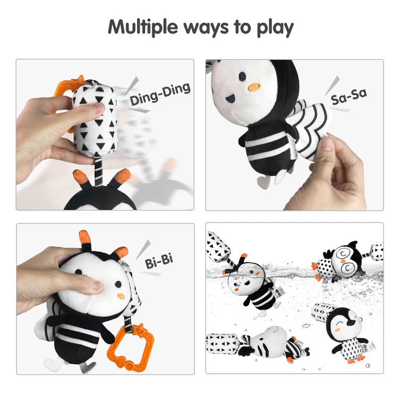 TUMAMA Black and White Baby Toys for 3 6 9 12 Months,Plush Hanging Rattles,Newborn Stroller Toys for Boys and Girls,4 Pack - Image 3