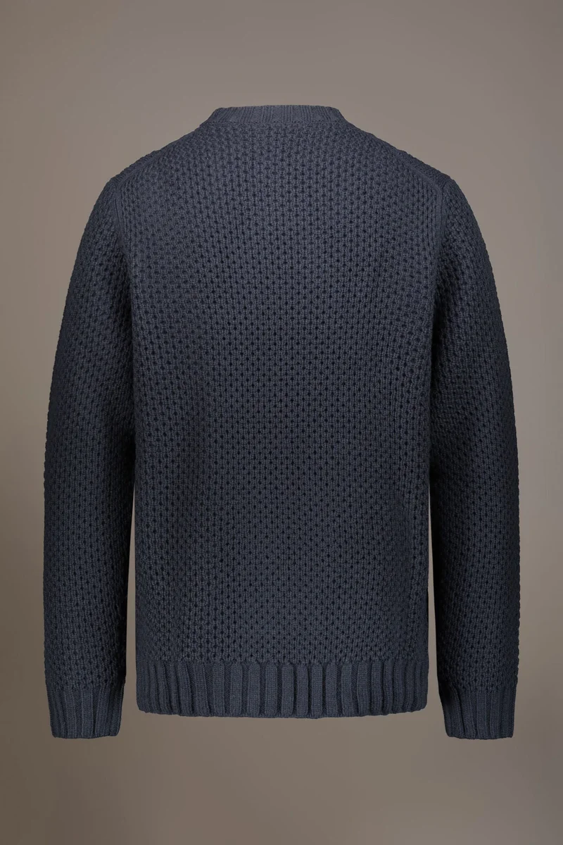 Doppelganger Grey Wool blend round neck sweater with honeycomb heavy knitting - Space for Men | Best Price UAE