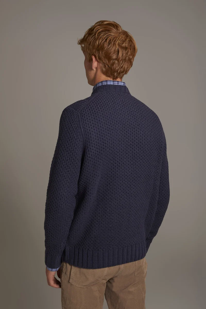 Doppelganger Grey Wool blend round neck sweater with honeycomb heavy knitting - Space for Men | Best Price UAE