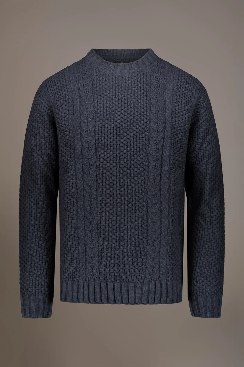 Doppelganger Grey Wool blend round neck sweater with honeycomb heavy knitting - Space for Men | Best Price UAE