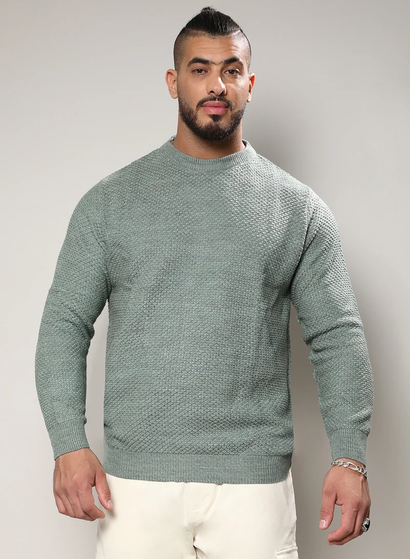 انستافاب بلس كنزة رجالية محبوكة بنقوش زيتونية مريحة للارتداء اليومي