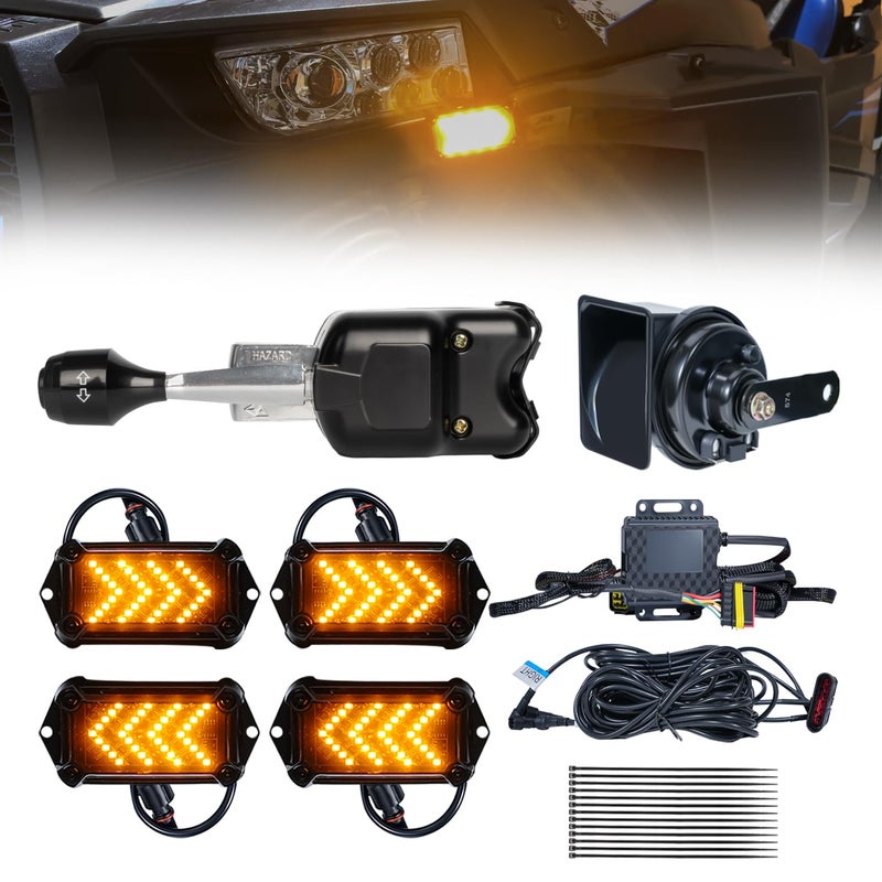 BystralX UTV Turn Signal Kit with 110dB Horn, Pre-Wired, Plug and Play UTV ATV Blinker with Lever Column Switch, Universal Street Legal Turn Signals Compatible with Polaris, Can-Am, Teryx, CFMOTO - Image 1