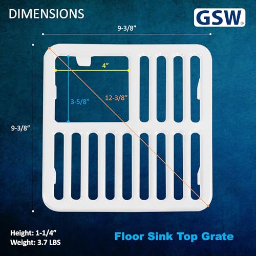 GSW Cast Iron Porcelain Floor Sink Top Grate with Ceramic Surface FS-T3/4, 9-⅜” x 9-⅜” x 1-¼” - Perfect for Restaurant, Bar, Buffet (¾ Size) - Image 2