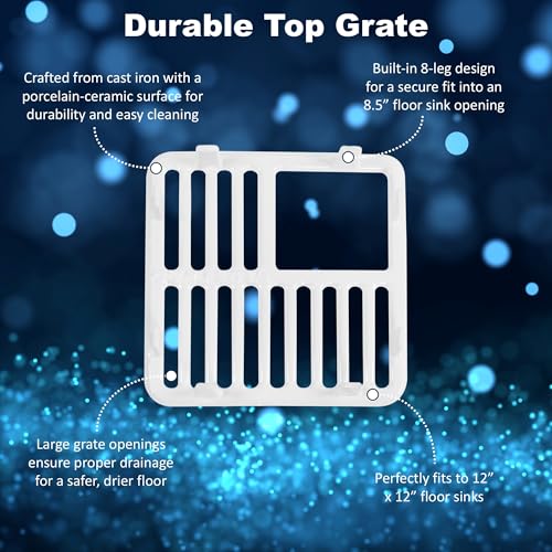 GSW Cast Iron Porcelain Floor Sink Top Grate with Ceramic Surface FS-T3/4, 9-⅜” x 9-⅜” x 1-¼” - Perfect for Restaurant, Bar, Buffet (¾ Size) - Image 3