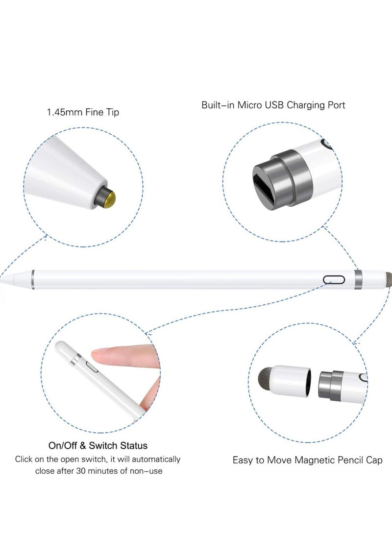 ELTRAZONE - Active Stylus Pen White/Black 1.45mm fine Tip for iPad Apple iPhone Samsung Tablets, on iOS and Android Capacitive Touchscreen, Take-Note Hand-Written Draw no lags Skipping,Rechargeable - Image 1