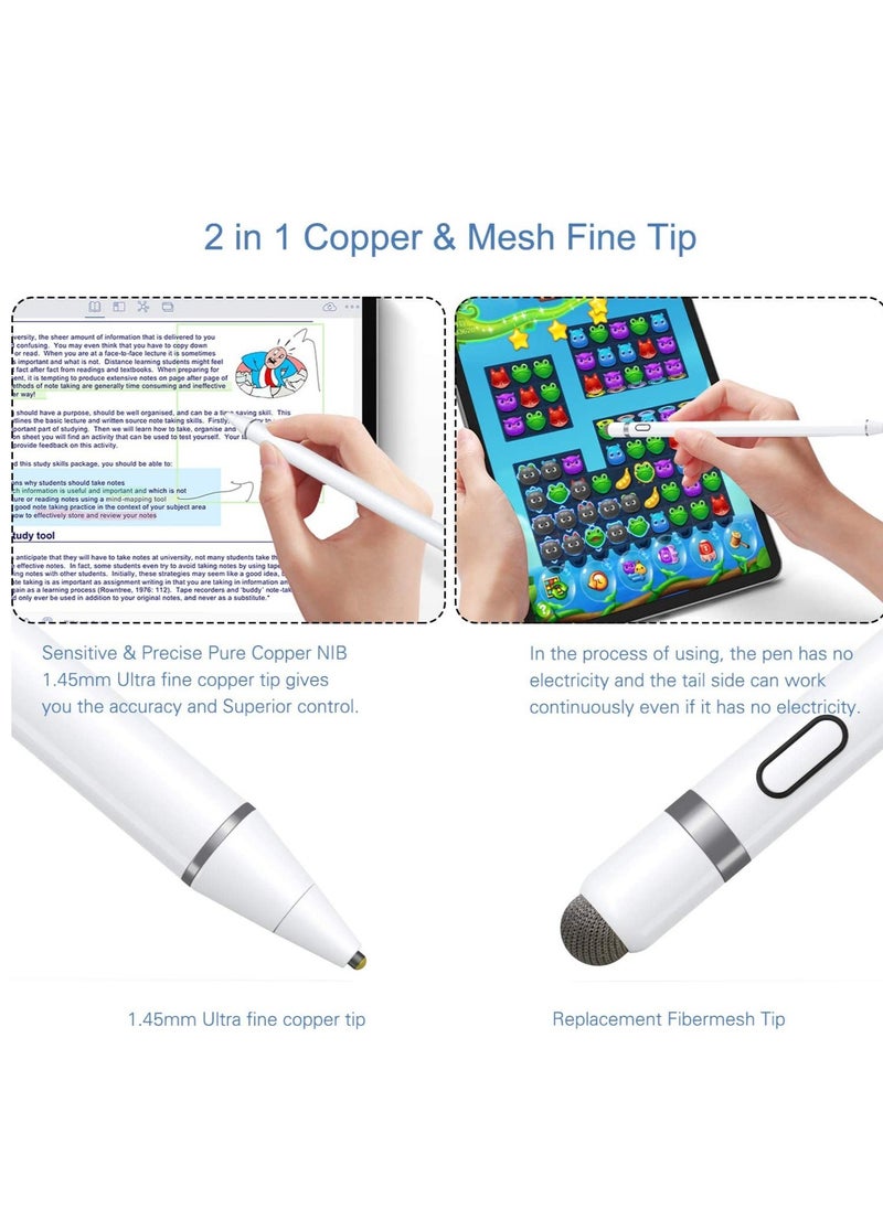 ELTRAZONE - Active Stylus Pen White/Black 1.45mm fine Tip for iPad Apple iPhone Samsung Tablets, on iOS and Android Capacitive Touchscreen, Take-Note Hand-Written Draw no lags Skipping,Rechargeable - Image 1