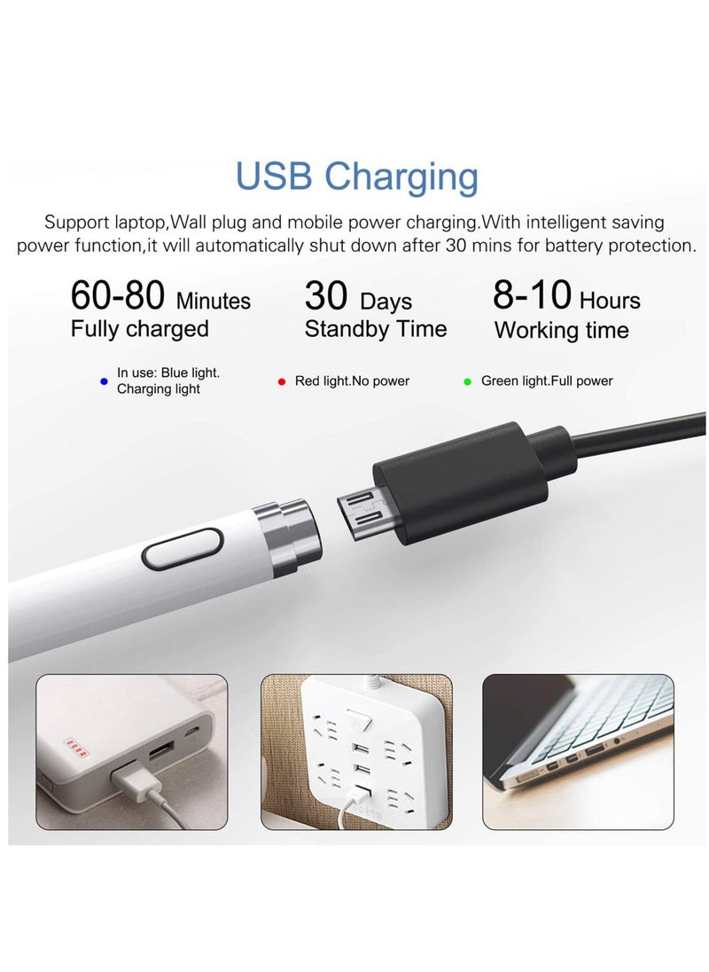 ELTRAZONE - Active Stylus Pen White/Black 1.45mm fine Tip for iPad Apple iPhone Samsung Tablets, on iOS and Android Capacitive Touchscreen, Take-Note Hand-Written Draw no lags Skipping,Rechargeable - Image 1