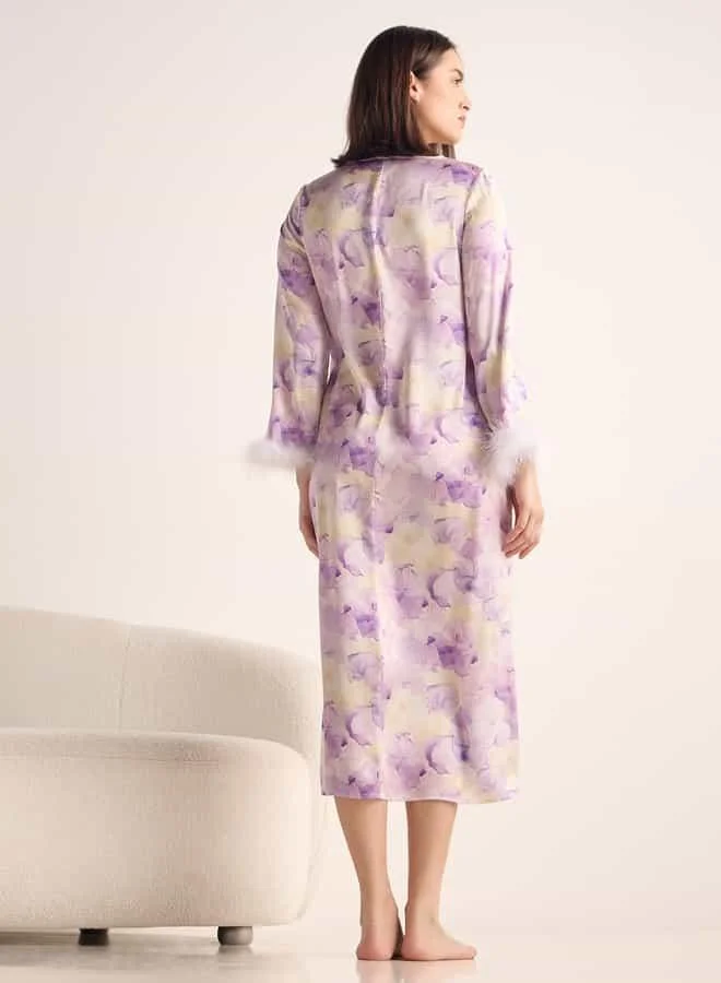 Splash FAV Floral Print Satin Night Dress