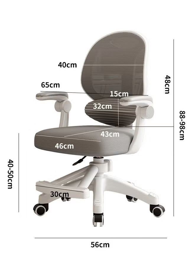 أيكين كرسي دراسة مريح، كرسي مكتب للأطفال مع دعم للظهر ومسند للقدمين، كرسي مكتب قابل لتعديل الارتفاع مع مسند قدمين قابل للرفع، كرسي مكتب وكمبيوتر دوار شبكي مع مساند ذراع قابلة للتعديل رباعية الأبعاد ومسند رأس ثلاثي الأبعاد للدراسة والمكتب - رمادي - Image 2