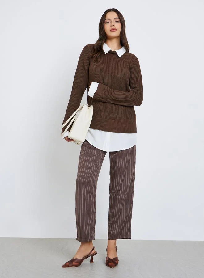 Styli Brown Knitted Sweater with Shirt