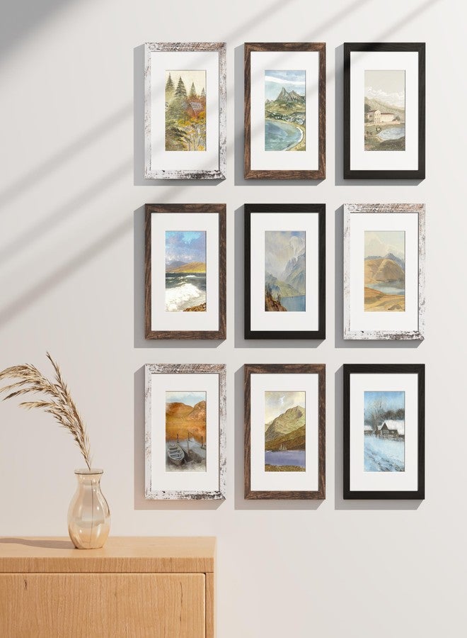 Vittanly مجموعة إطارات صور فيتانلي 8x10، 9 قطع، زجاج شبكي مقاوم للكسر، لعرض صور 5x7 مع إطار داخلي أو 8x10 بدون إطار داخلي، إطارات صور للجدار أو الطاولة، خشب مُصنّع، أسود وبني وأبيض عتيق - Image 2