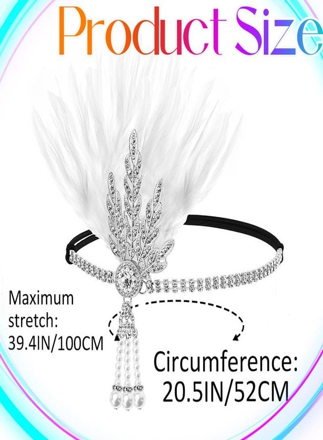 Latious Feather Headbands Black 1920s Fascinator Hairbands Vintage 20s Hair Accessories for Women (White) - Image 4