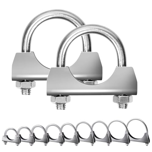 Glarks 2Pcs 304 Stainless Steel UClamps 35MM 138in Muffler Exhaust Clamps with Saddle Flange for Exhaust Tail Pipe - Image 1