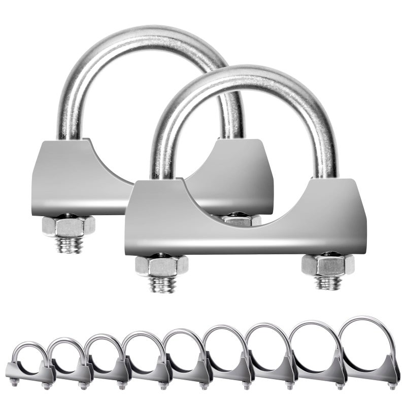 Glarks 2Pcs 304 Stainless Steel UClamps 35MM 138in Muffler Exhaust Clamps with Saddle Flange for Exhaust Tail Pipe - Image 2