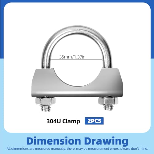 Glarks 2Pcs 304 Stainless Steel UClamps 35MM 138in Muffler Exhaust Clamps with Saddle Flange for Exhaust Tail Pipe - Image 3