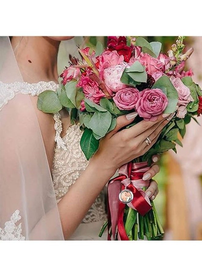 FASHION MANIA Photo Charms, 4Pcs Glossy Round Photo Frame Locket Bridal Wedding Bouquet Charms Memory Locket  - Image 2