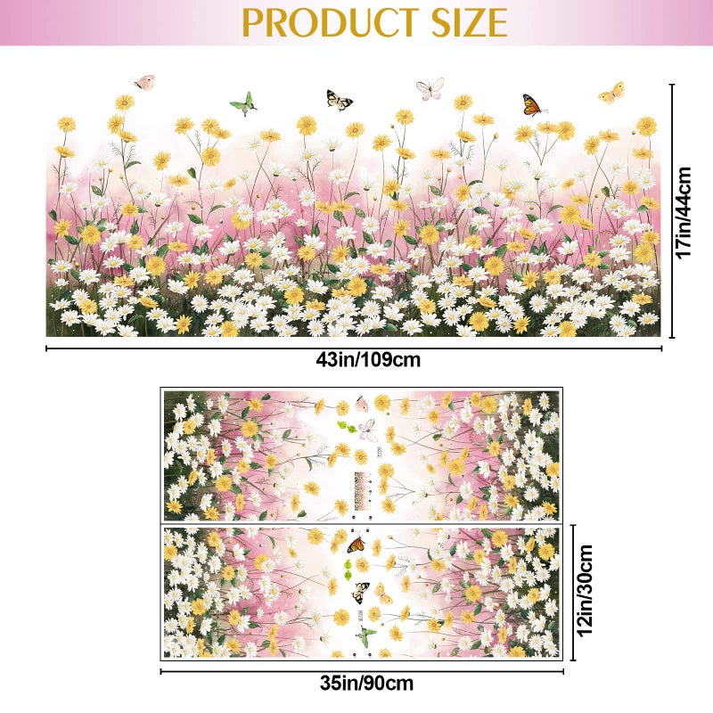 LiveGallery 2 Sheets Yellow Daisies Flowers Wall Decals Small Fresh White Chrysanthemum Wall Stickers Pink Gypsophila Wall Art Murals for Baby Kids Girls Bedroom Living Room Corners Skirting Lines Waist Lines - Image 2