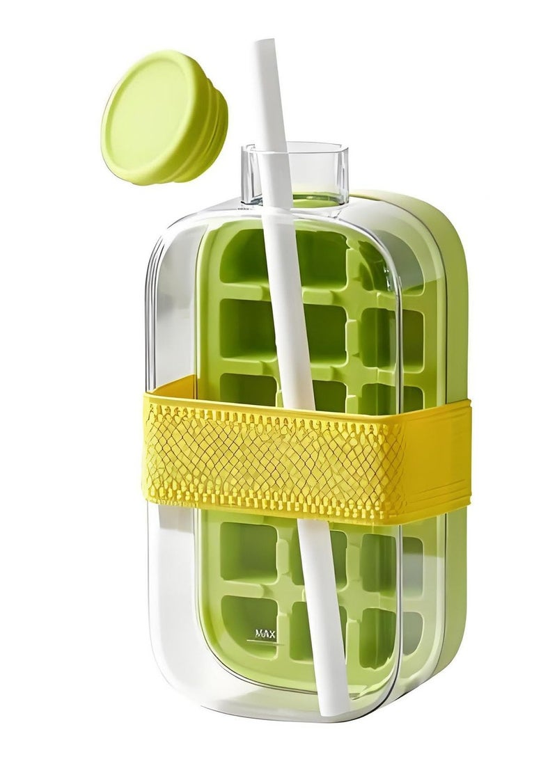 Dominy Ice Cube Bottle, 2 in 1 Touch-Free Ice Cube Tray Water Bottle, Press-to-Release Ice Tray - Easy-Release, Complete with A Built-In Straw, Perfect for Travel (Green,800ml)  - Image 1