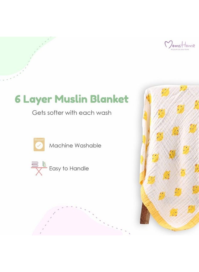 MOM'S HOME Pure Organic Cotton 6 Layer Muslin Blanket For Baby | Ultra-Soft Swaddling Towel For Newborns And Toddlers |100 X100 Cm | 0-3 Years (Pineapple)  - Image 5